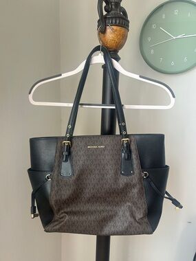 Michael Kors Brown and Black Logo Tote with Gold Hardware NWT
